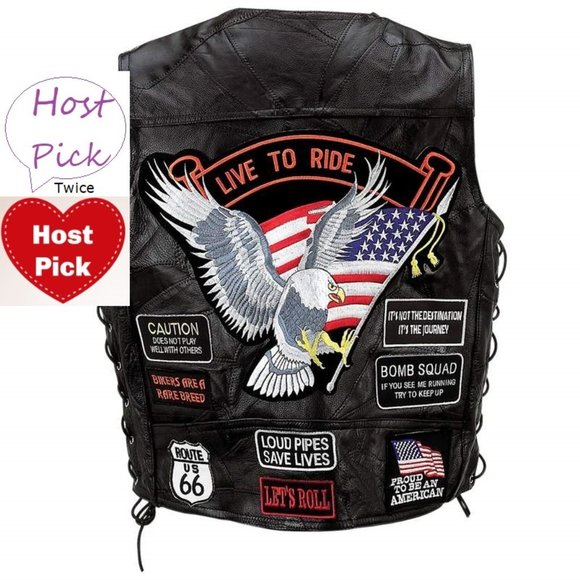 Genuine Buffalo Leather Biker's Vest with 14 Patches